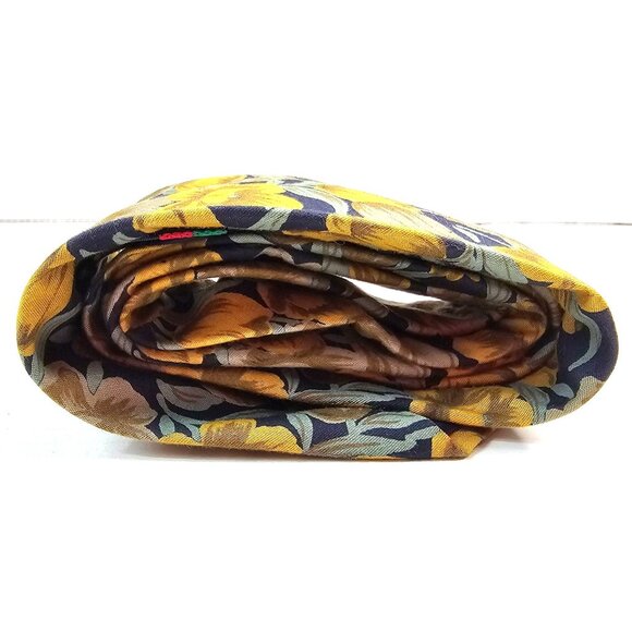 TANGO BY MAX RAAB Mens Floral Tulip Print Navy Yellow Cotton Necktie Made In USA - Picture 6 of 7